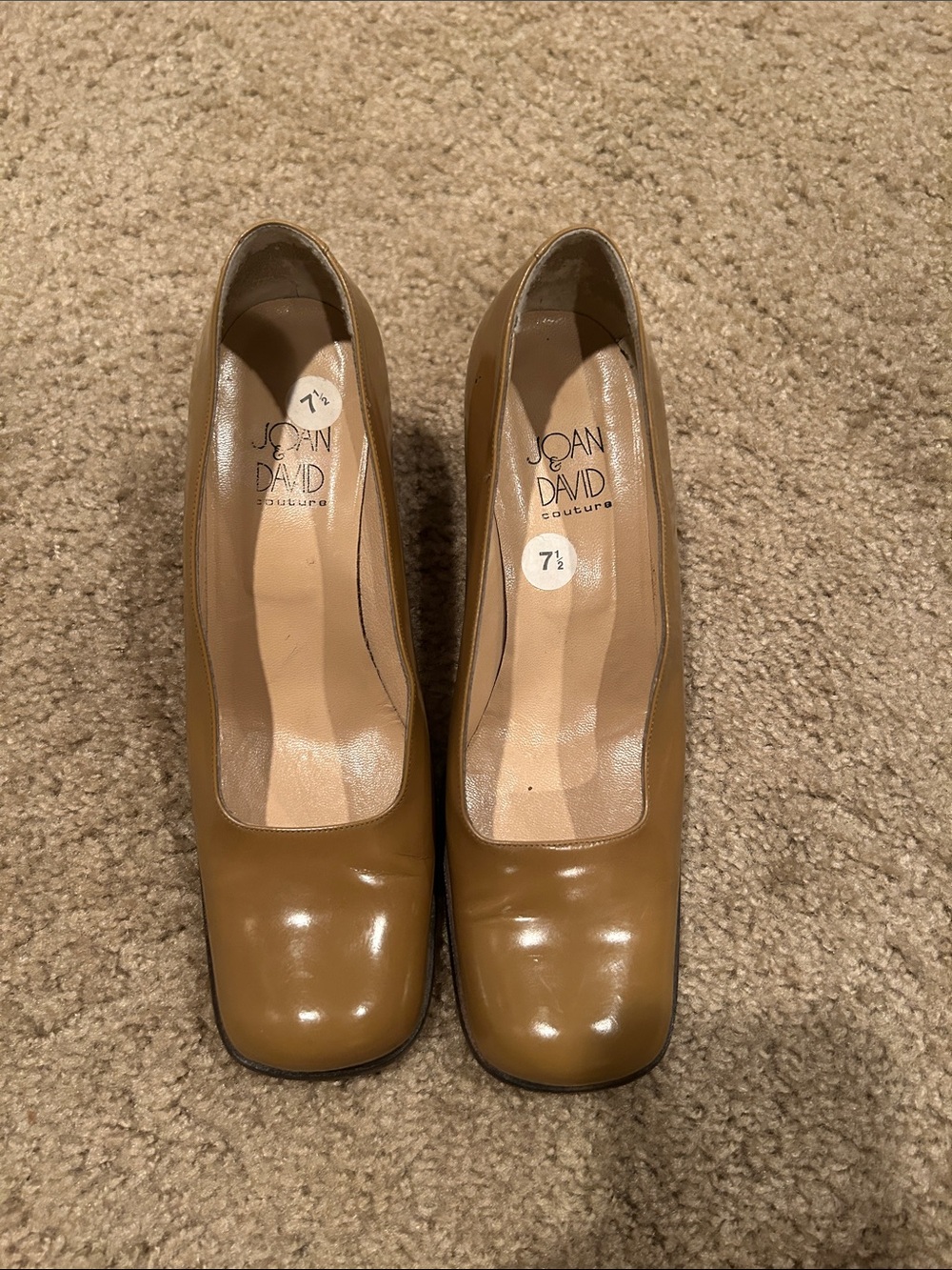 Joan & David Cognac Leather Square-Toe Pumps